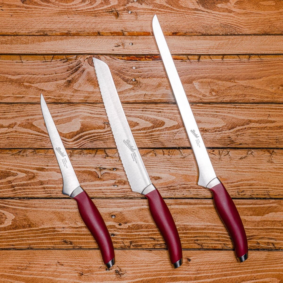 Set Ham of 3 Knives  Stainless Steel Berkel Teknica Handle Red Resin